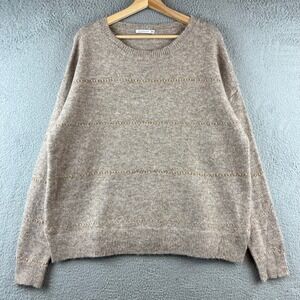 Staccato Womens Taupe Heather Embroidered Cross Stitch Crewneck Sweater M